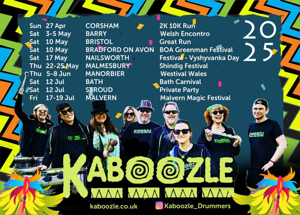 List of events that Kaboozle, a samba drumming group from Bristol and Gloucestershire who play at events, festivals and parties.
